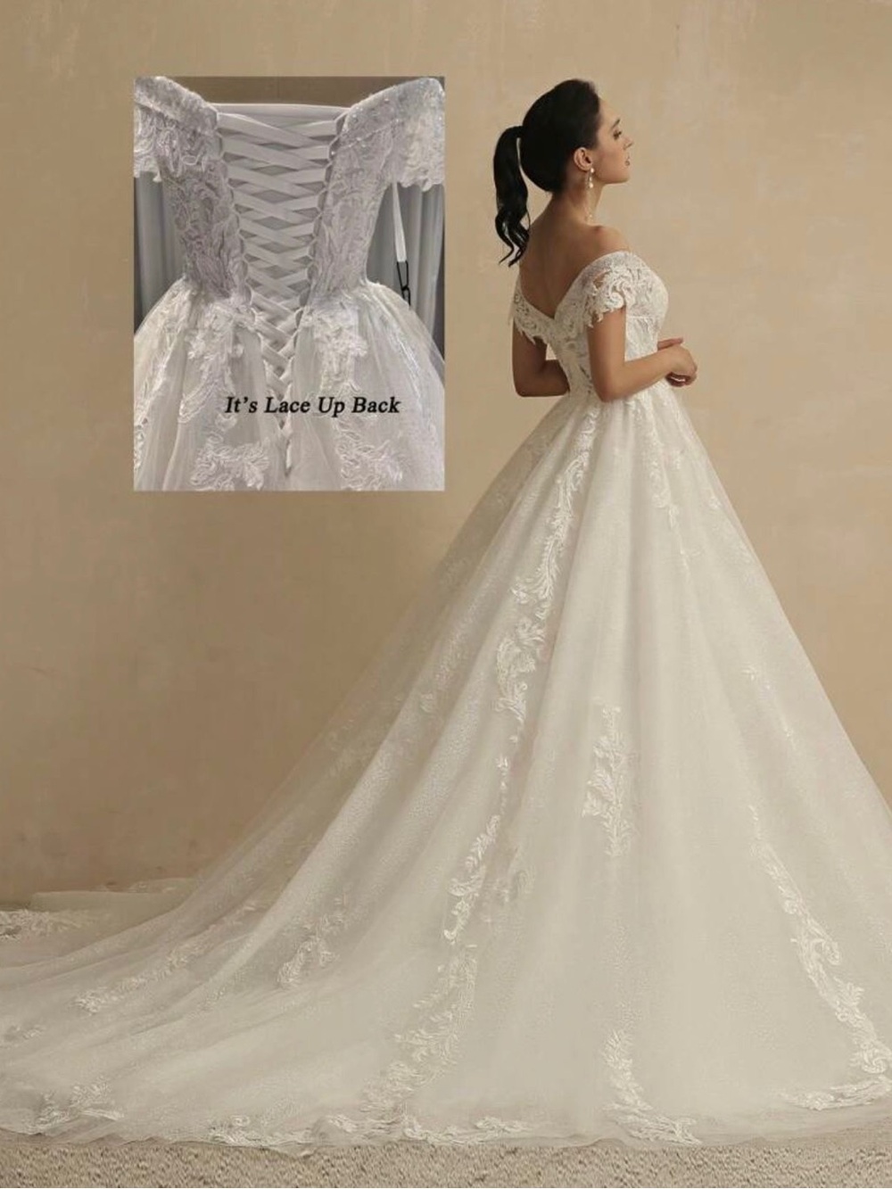 Nameless Off-Shoulder Lace Applique Ball Gown in White